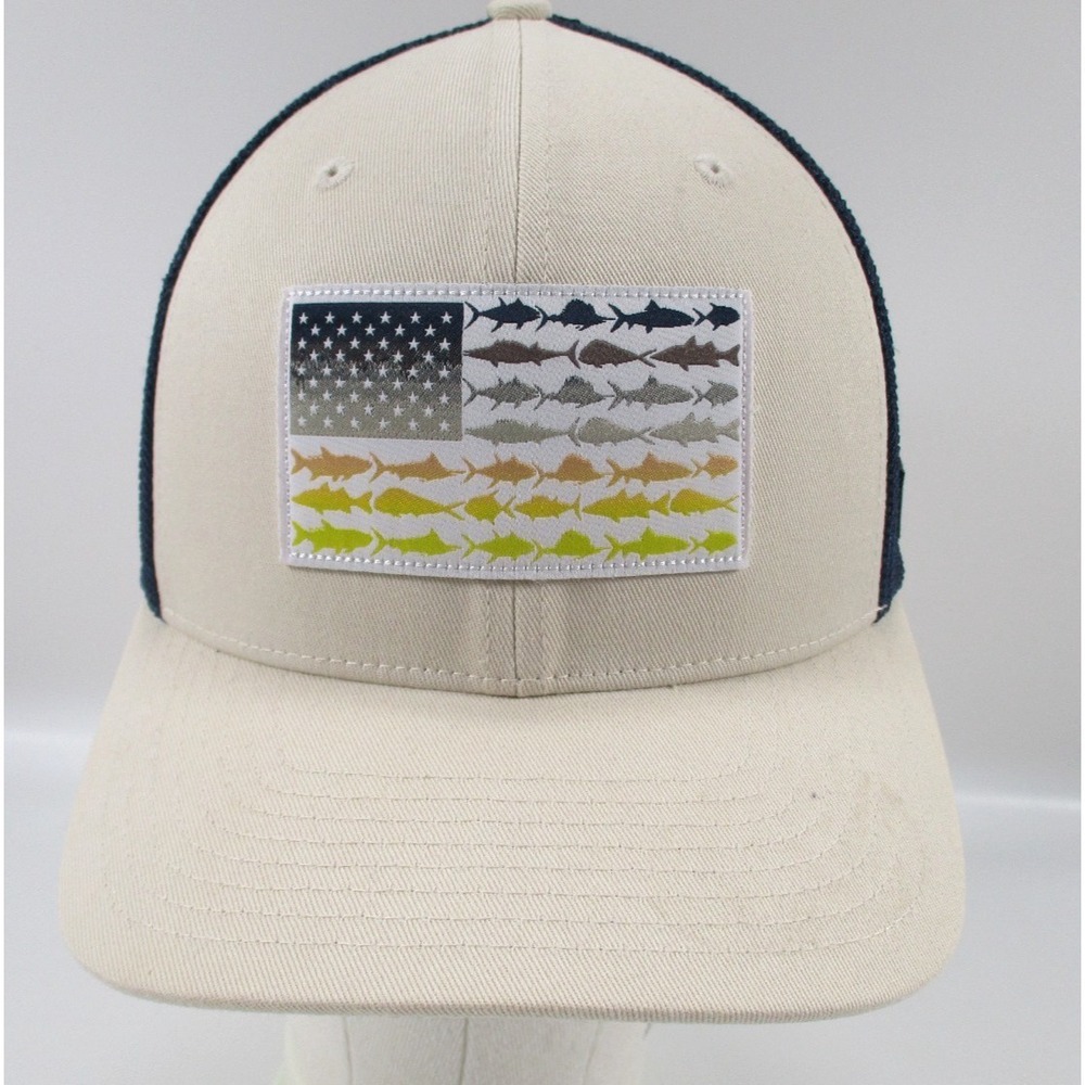 Columbia PFG Fish Flag FlextFit‎ Mesh back Hat Blue / White size M-L
